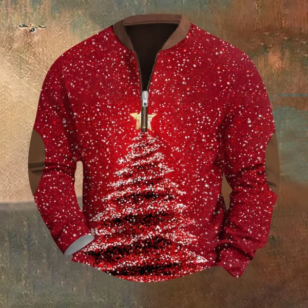 Men's Fashion Casual Half Zipper Neck Loose Long Sleeve Christmas Printed - Image 33