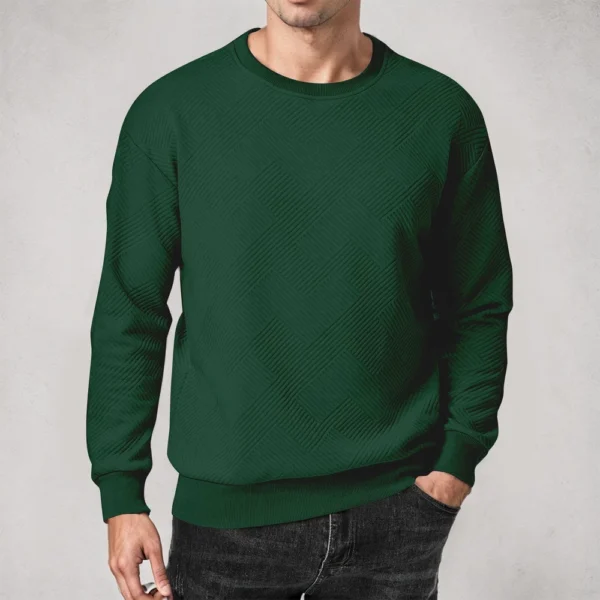 Men's Crewneck Sweatshirt Casual Long Sleeve Geometric Textured Sweatshirt - Image 22
