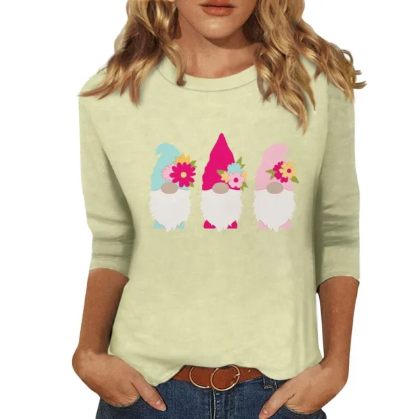 Women's Fashion Easter Casual 3/4 Sleeve Printed Basic Tops Plus Size Pullover - Image 56
