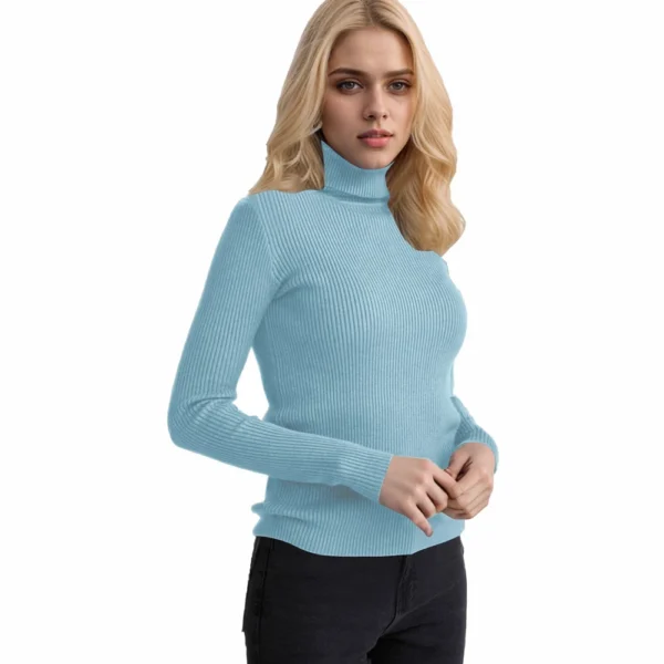 Women's Fashion Casual Solid Color Versatile Knitted High Neck Pullover Sweater - Image 44