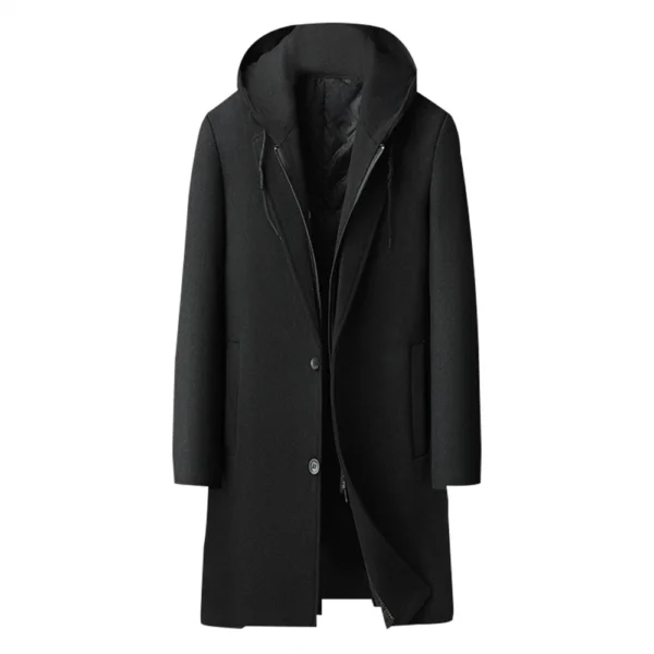 Men's  Woolen Coat Can Be Removed Hooded Fashion Long Thick Slim Medium Length - Image 14