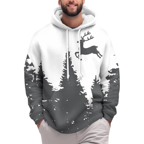 Men's Print Plush Warm Coat Fleece Sweater Casual Coat Pocket Sweater Winter - Image 4
