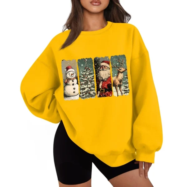 Women's Casual Fashion Long Sleeve Christmas Print Round Neck Sweatshirt Top - Image 12