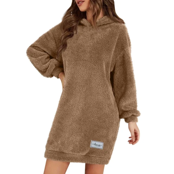 Women's Fashion Hooded Long Sleeve Plush Dress Solid Color Casual Sweatshirt - Image 26