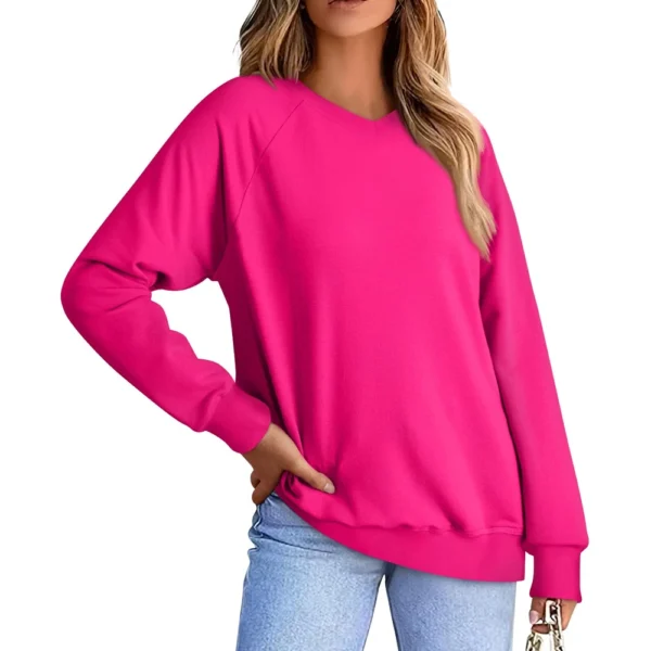 Women's Fashion Sweatshirt V-neck Long Sleeve Solid Color Casual Loose Pullover - Image 2