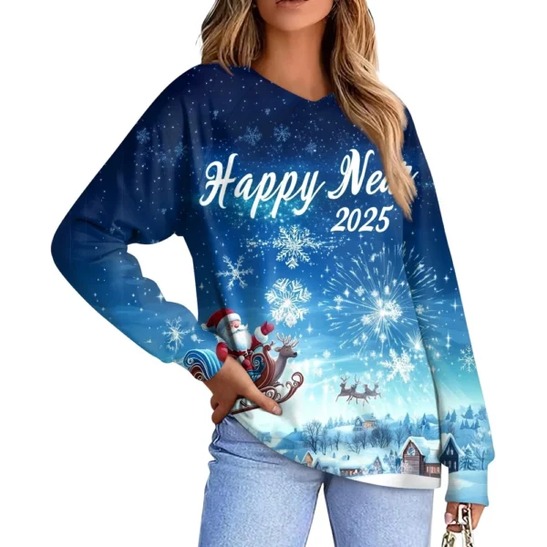 Women's Casual Fashion Comfortable Raglan Sleeve V-Neck Christmas Print - Image 8