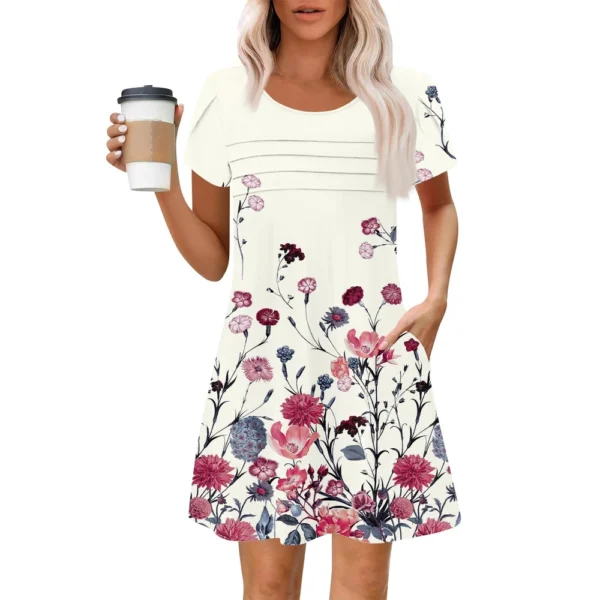 Women's Summer Casual Petal Slim Stripe Pleated Solid Color Dresses - Image 35