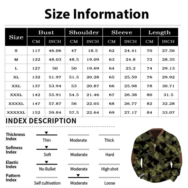 Men's Fashion Casual Half Zip Neck Loose Long Sleeve Camouflage Sweatshirt - Image 36