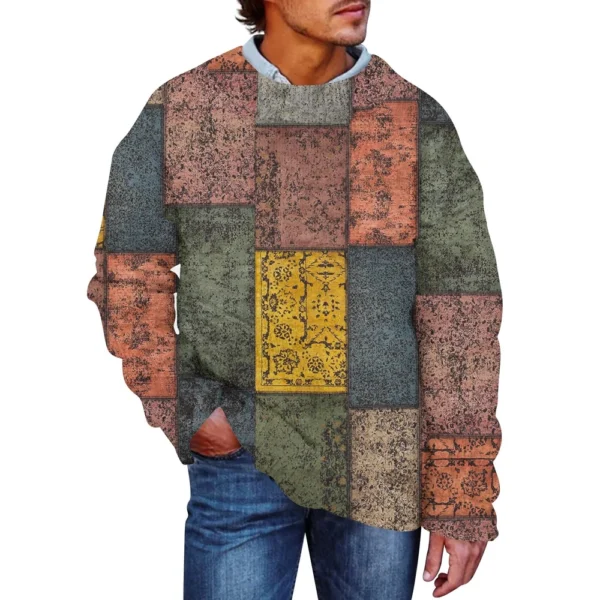 Men'S Printed Synthetic Sweater Round Neck Sportswear Loose Long Sleeved Top - Image 29