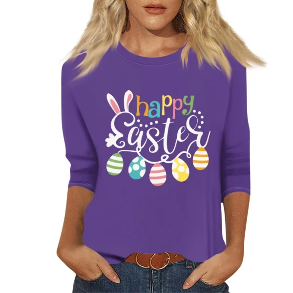 Women's Basic Printed Tops Plus Size 3/4 Sleeve Fashion Easter Casual Pullover - Image 26