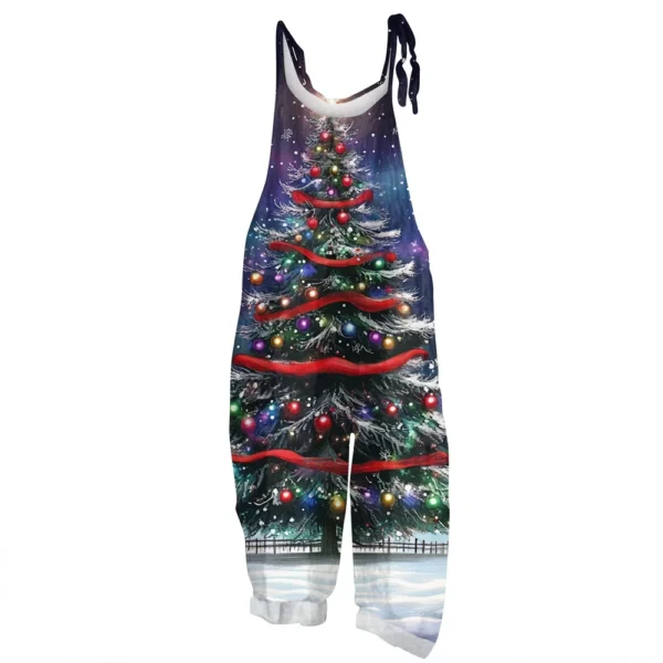 Women's Vintage Shoulder Strap Loose Print Christmas Jumpsuit Casual - Image 12