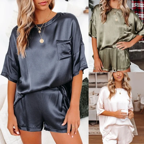 Set Solid Color Short Sleeve Short T-Shirt Pants Loose Casual Set - Image 2