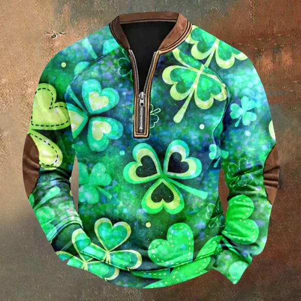 Men's St. Patrick's Day Vintage Casual Zip Sweatshirt Outdoor Casual Top - Image 16