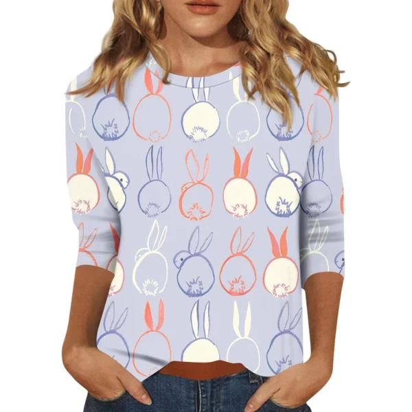 Women's Fashion Tops Casual 3/4 Sleeve Plus Size Easter Basic Printed Pullover - Image 2
