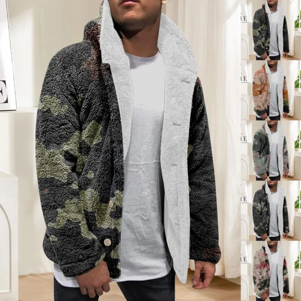Men'S Winter Zipper Hooded Fleece Sweatshirt With Patch Pocket Casual Jacket