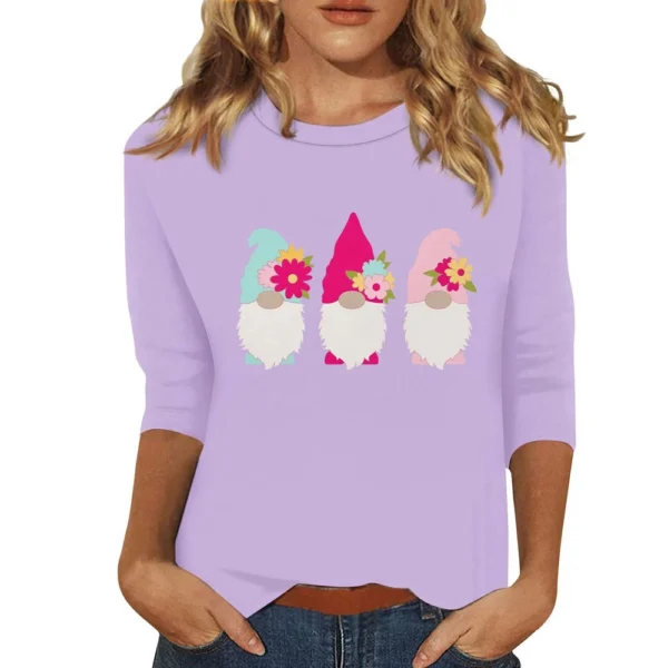 Women's Fashion Easter Casual 3/4 Sleeve Printed Basic Tops Plus Size Pullover - Image 37