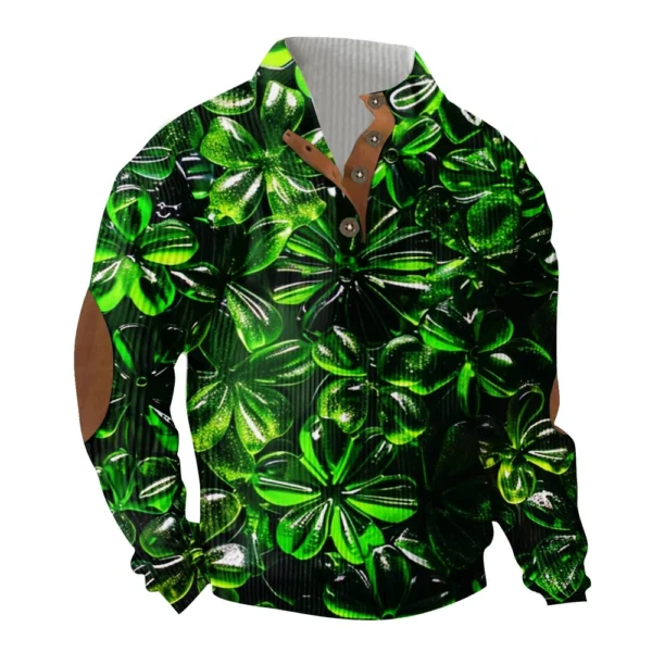 Knit Printed 3 Button - Corduroy Men's Standing Collar Pocket Sweatshirt - Image 29