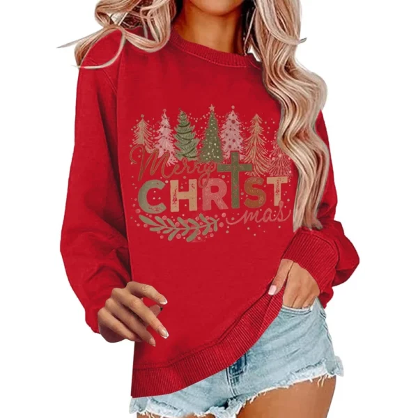 Women's Casual Loose Solid Color Easter Print Round Neck Long Sleeve Hoodie - Image 23