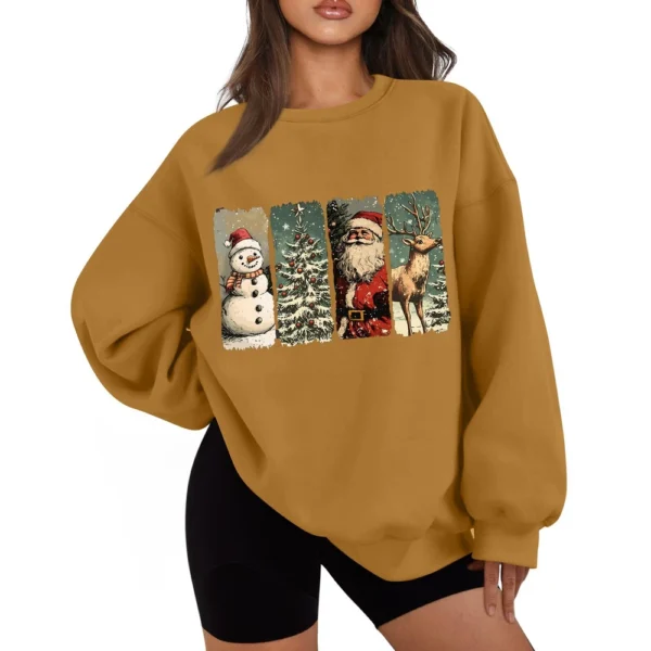 Women's Casual Fashion Long Sleeve Christmas Print Round Neck Sweatshirt Top - Image 23