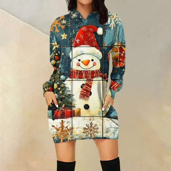 Ladies' Loose Casual Pocket Long Sleeved Hoodie Christmas Printed Sweatshirt - Image 16