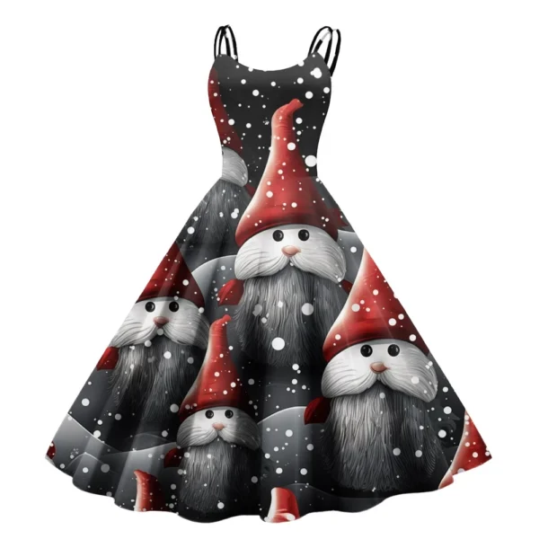 Women's Fashion Christmas Printed Sexy Strapless Gothic Cocktail Dress Punk, - Image 3