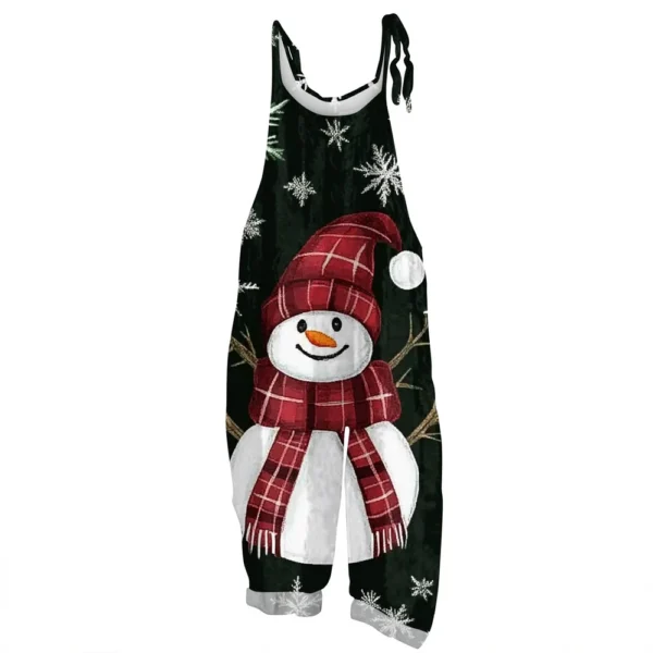 Women's Print Casual Vintage Loose Christmas Jumpsuit Shoulder Strap - Image 4