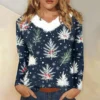 Women's Loose Casual Long Sleeved Christmas Printed Plush Collar V Neck Top, - Image 19