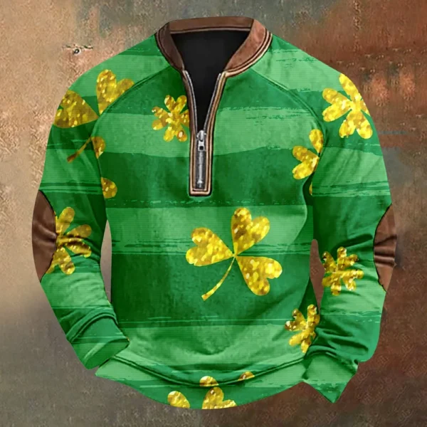 Men's St. Patrick's Day Vintage Casual Zip Sweatshirt Outdoor Casual Top - Image 13