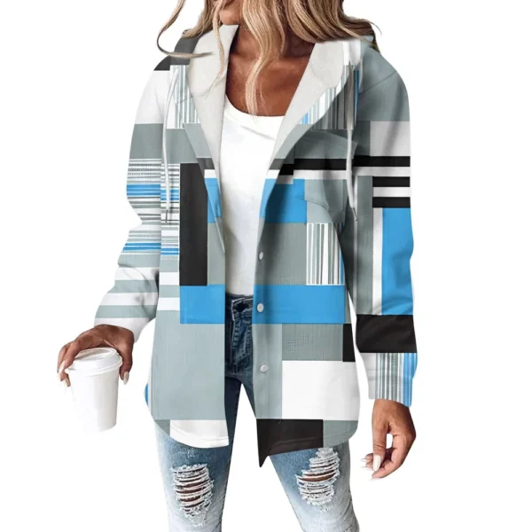 Hoodies For Women Winter Warm Sweatshirt Button Drawstring Hooded Print Jacket - Image 38