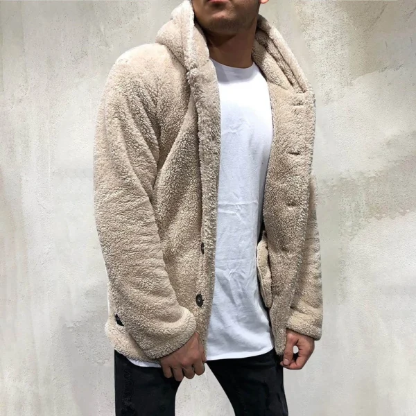 Fall And Winter Men's Solid Color Hooded Fleece Coat Fleece Fashion Trend - Image 13