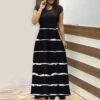 Women's Fashion Casual Loose Printed Round Neck Short Sleeve Long Dresses - Image 34