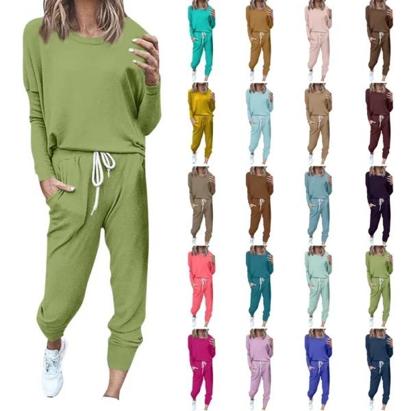 Women's Sportswear 2-piece Crewneck Jogger Sweatpants Yoga Workout Tracksuit Set