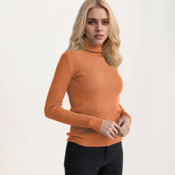 Women's Fashion Casual Solid Color Versatile Knitted High Neck Pullover Sweater - Image 61