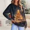 Women's Casual Fashion Comfortable Raglan Sleeve V-Neck Christmas Print - Image 31