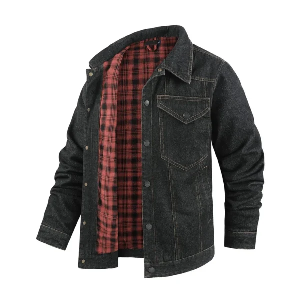 Mens Casual Outdoor Pocket Solid Color Fashion  Cowboy Flannel Jacket - Image 10