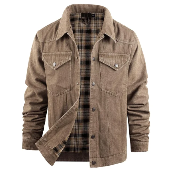 Mens Casual Outdoor Pocket Solid Color Fashion  Cowboy Flannel Jacket - Image 19