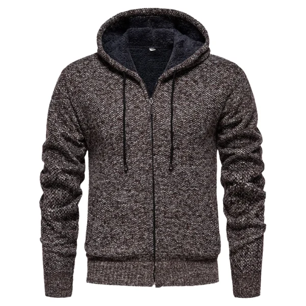 Men's Sweater With Thick Velvet Casual Knit Sweater, Fashionable Hooded Jacket - Image 17