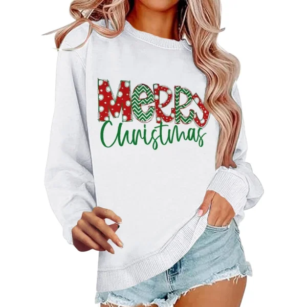 Women's Casual Loose Solid Color Easter Print Round Neck Long Sleeve Hoodie - Image 5