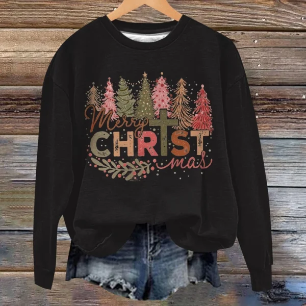 Women's Casual Loose Solid Color Easter Print Round Neck Long Sleeve Hoodie - Image 11