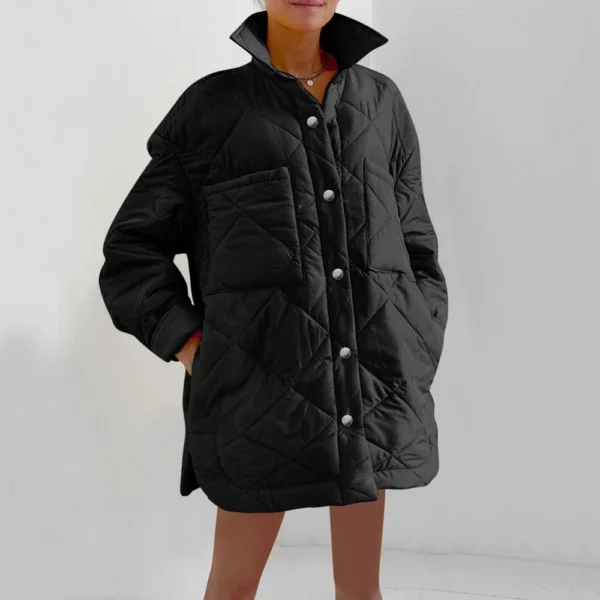 Women's  Loose Casual Solid Color Medium Long Diamond  Down Cotton Jacket, - Image 10