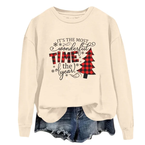 Women's Fashion Casual Round Neck Loose Long Sleeve Solid Color Sweatshirt - Image 23