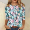 Women's Printed Tops Plus Size Casual Easter Basic Fashion 3/4 Sleeve Pullover - Image 25