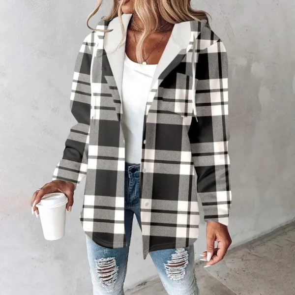 Fleece Hoodies For Women Warm Print Sweatshirt Button Lined Drawstring Hooded - Image 25