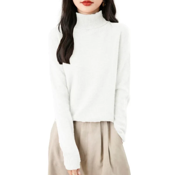 Women's Fashion Turtleneck Pullover Long Sleeve Loose Bottom Knit Sweater - Image 9