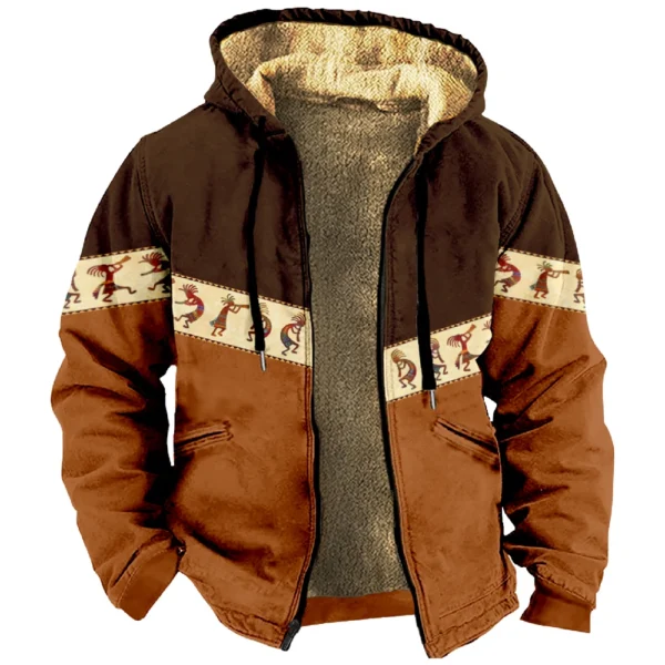 Men's Winter Print Jacket Men's Casual Trend Zipper Hooded Jacket - Image 29
