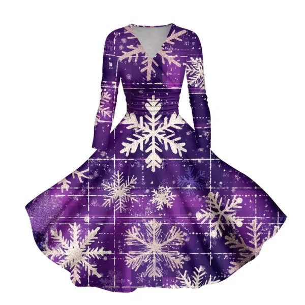 Women's Casual V-Neck Slim Fashion Christmas Long Sleeve Printed Dresses - Image 38