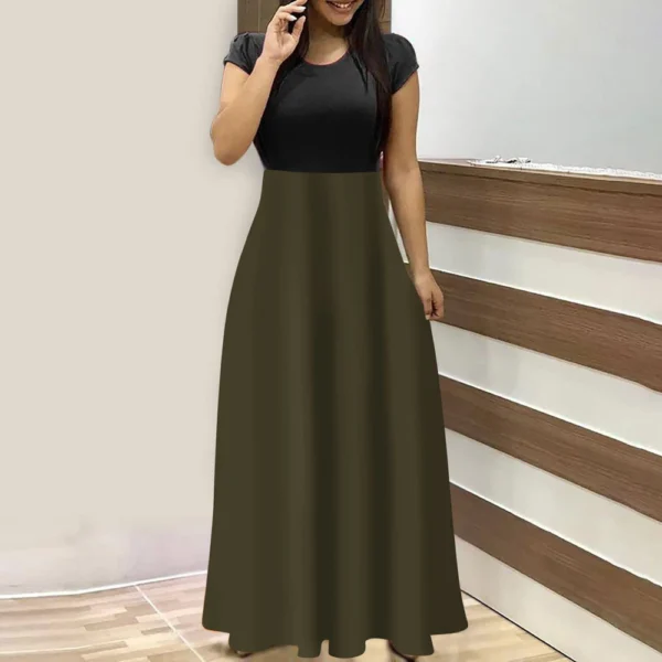 Women's Fashion Casual Loose Printed Round Neck Short Sleeve Long Dresses - Image 13