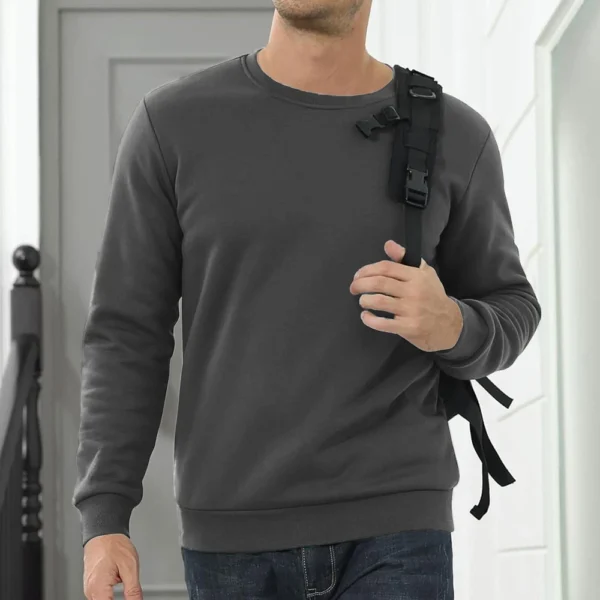 Men's Long Sleeve Fleece Casual Fuzzy Crewneck Pullover Warm Winter Sweatshirts - Image 19