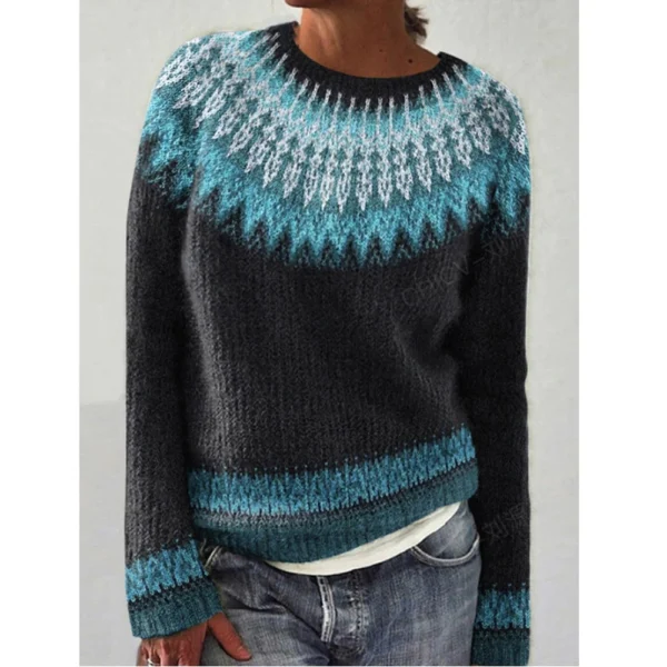 Women's Fashionable Casual Printed Round Neck Pullover Loose Long Sleeved - Image 13