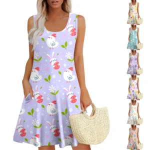 Women's Summer Dresses Fashion Easter Printed Loose Casual Sundresses Dress